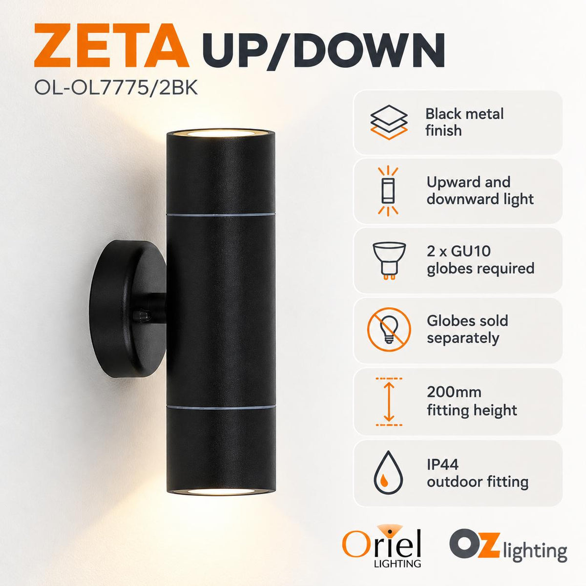 Oriel ZETA Outdoor LED Wall Light - Up/Down Ready, IP44-Oriel Lighting-Ozlighting.com.au