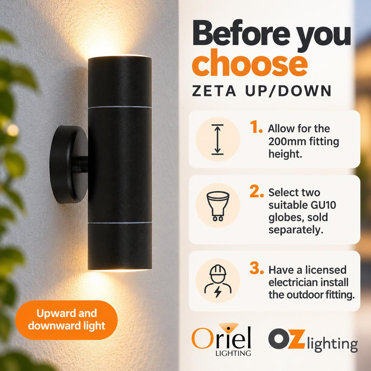 Oriel ZETA Outdoor LED Wall Light - Up/Down Ready, IP44-Oriel Lighting-Ozlighting.com.au