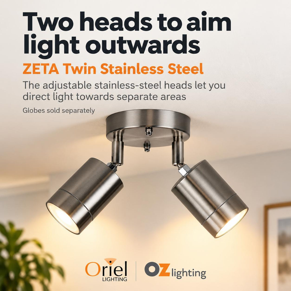 Oriel ZETA Outdoor Spotlight - 2 Light Twin Head Adjustable, IP44-Oriel Lighting-Ozlighting.com.au