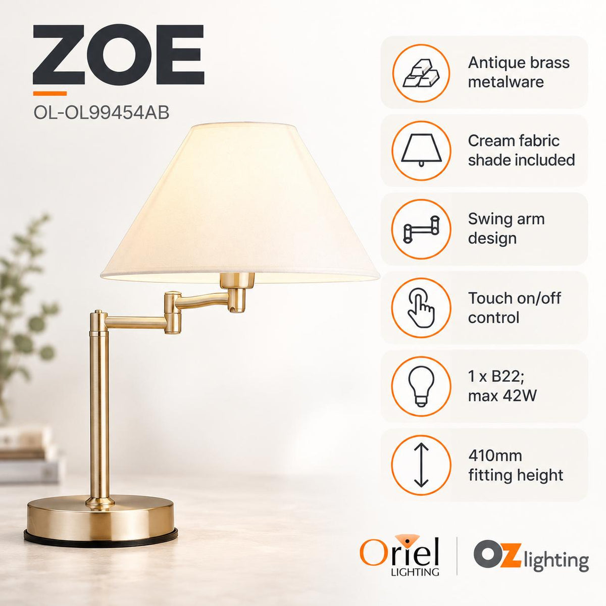 Oriel ZOE Touch Table Lamp-Oriel Lighting-Ozlighting.com.au