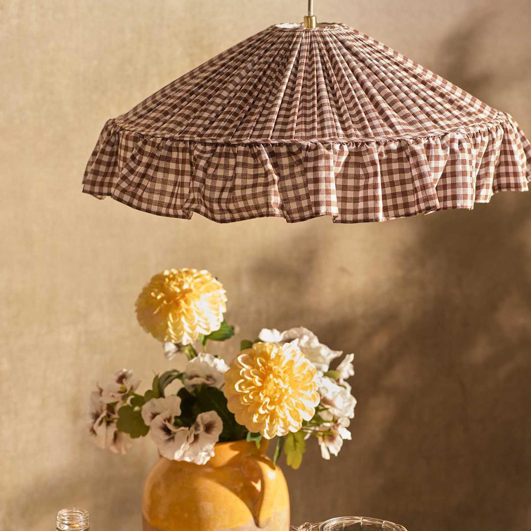 Perfect Pieces THE HEIRLOOM Pleated Lampshade Gingham Brown-PERFECT PIECES-Ozlighting.com.au
