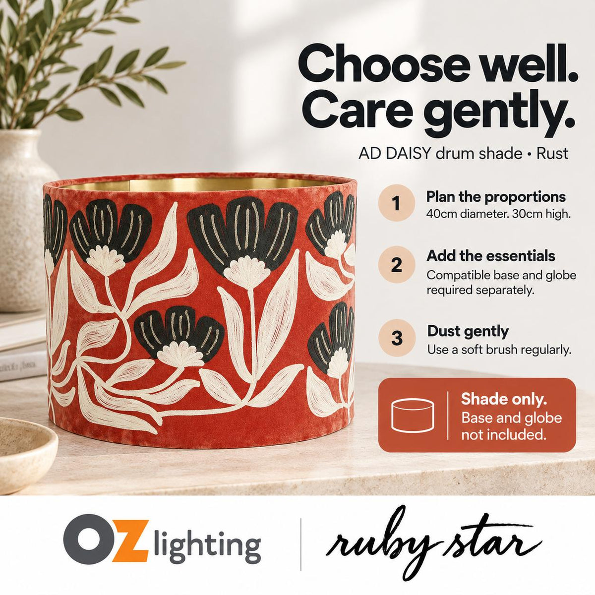 Ruby Star AD DAISY Drum Shade - Velvet, Rust-RUBY STAR-Ozlighting.com.au