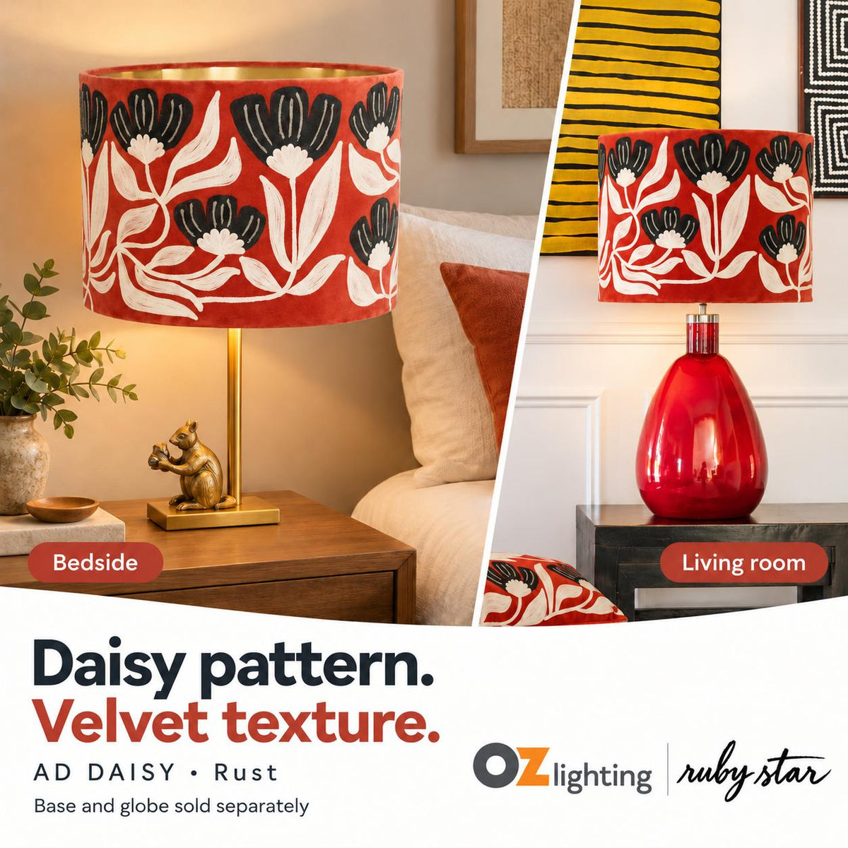 Ruby Star AD DAISY Drum Shade - Velvet, Rust-RUBY STAR-Ozlighting.com.au