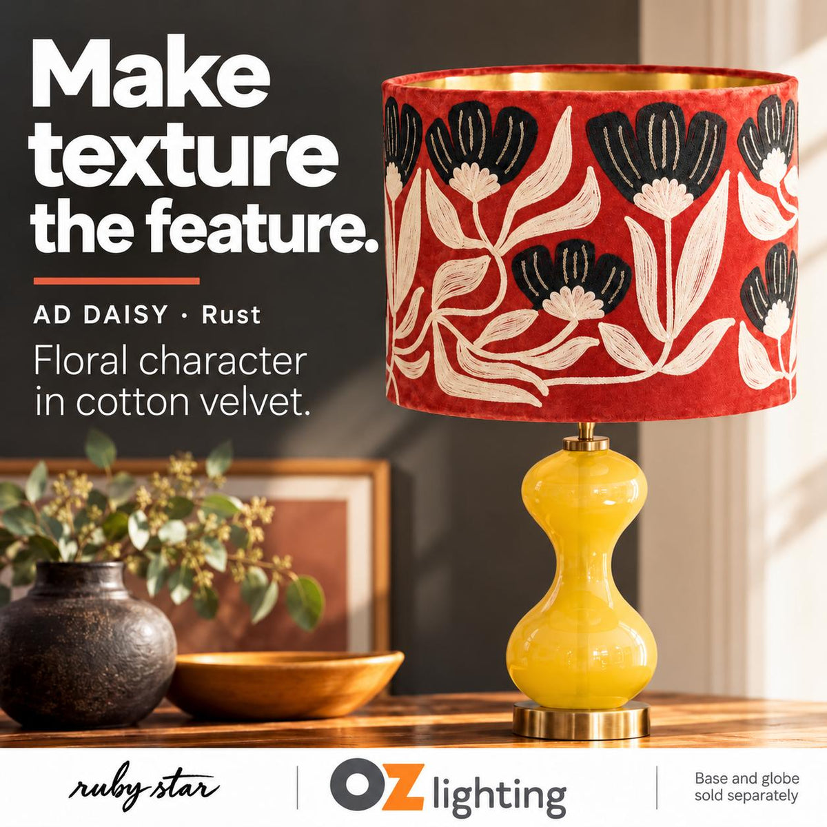Ruby Star AD DAISY Drum Shade - Velvet, Rust-RUBY STAR-Ozlighting.com.au