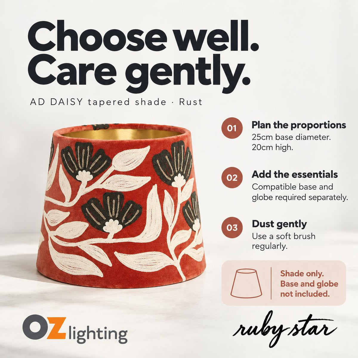 Ruby Star AD DAISY Tapered Shade - Velvet, Rust-RUBY STAR-Ozlighting.com.au