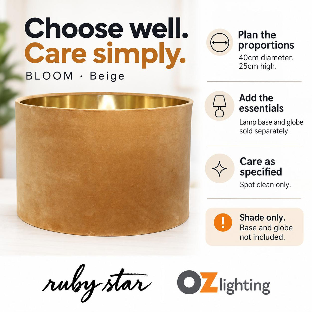 Ruby Star BLOOM Drum Shade - 40cm, Beige-RUBY STAR-Ozlighting.com.au