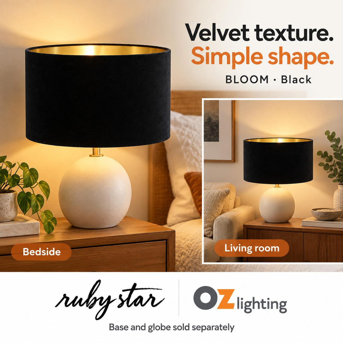 Ruby Star BLOOM Drum Shade - 40cm, Black-RUBY STAR-Ozlighting.com.au