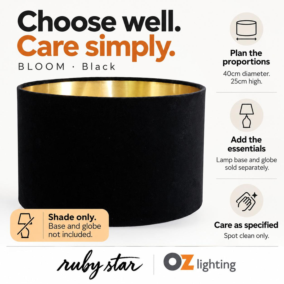 Ruby Star BLOOM Drum Shade - 40cm, Black-RUBY STAR-Ozlighting.com.au