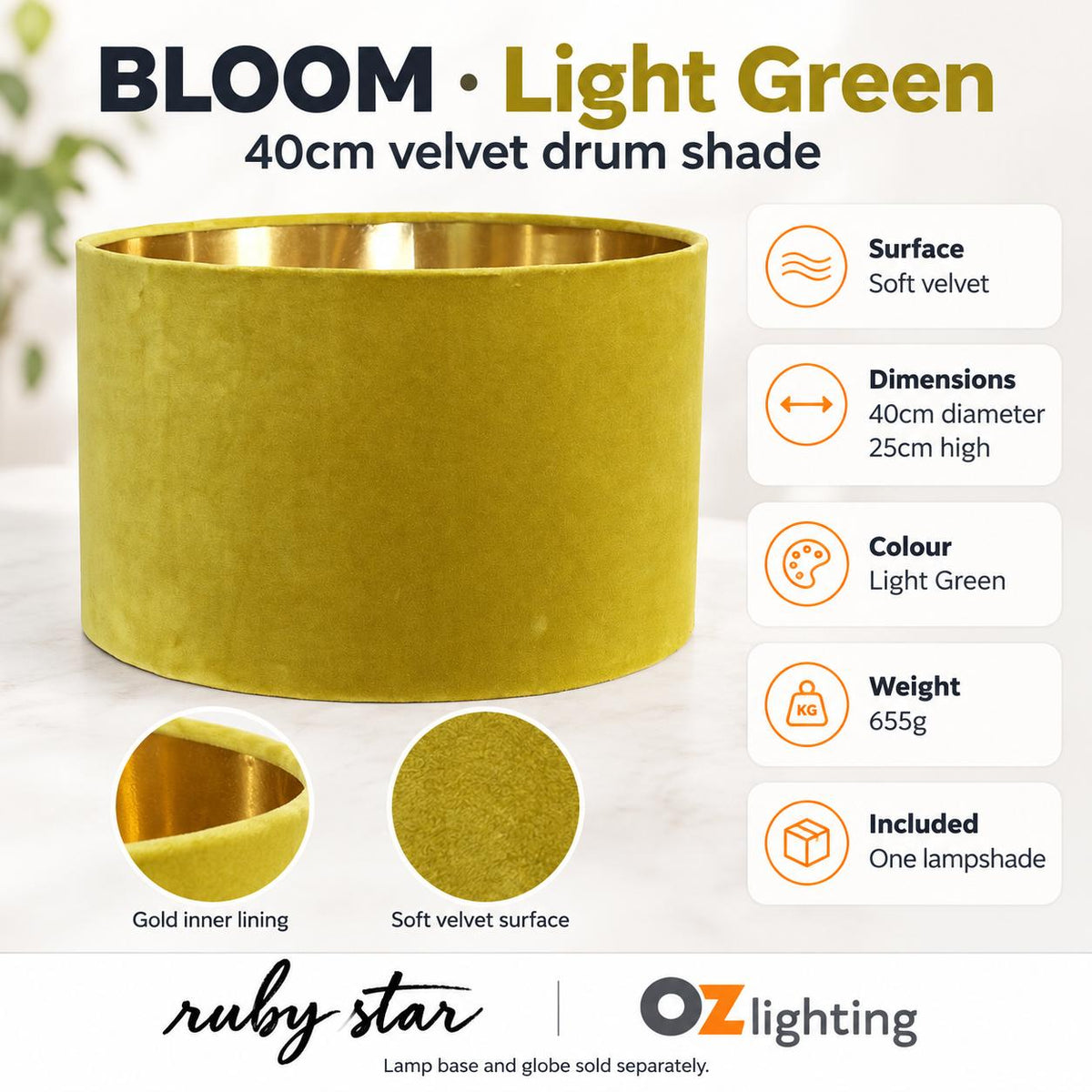 Ruby Star BLOOM Drum Shade - 40cm, Light Green-RUBY STAR-Ozlighting.com.au