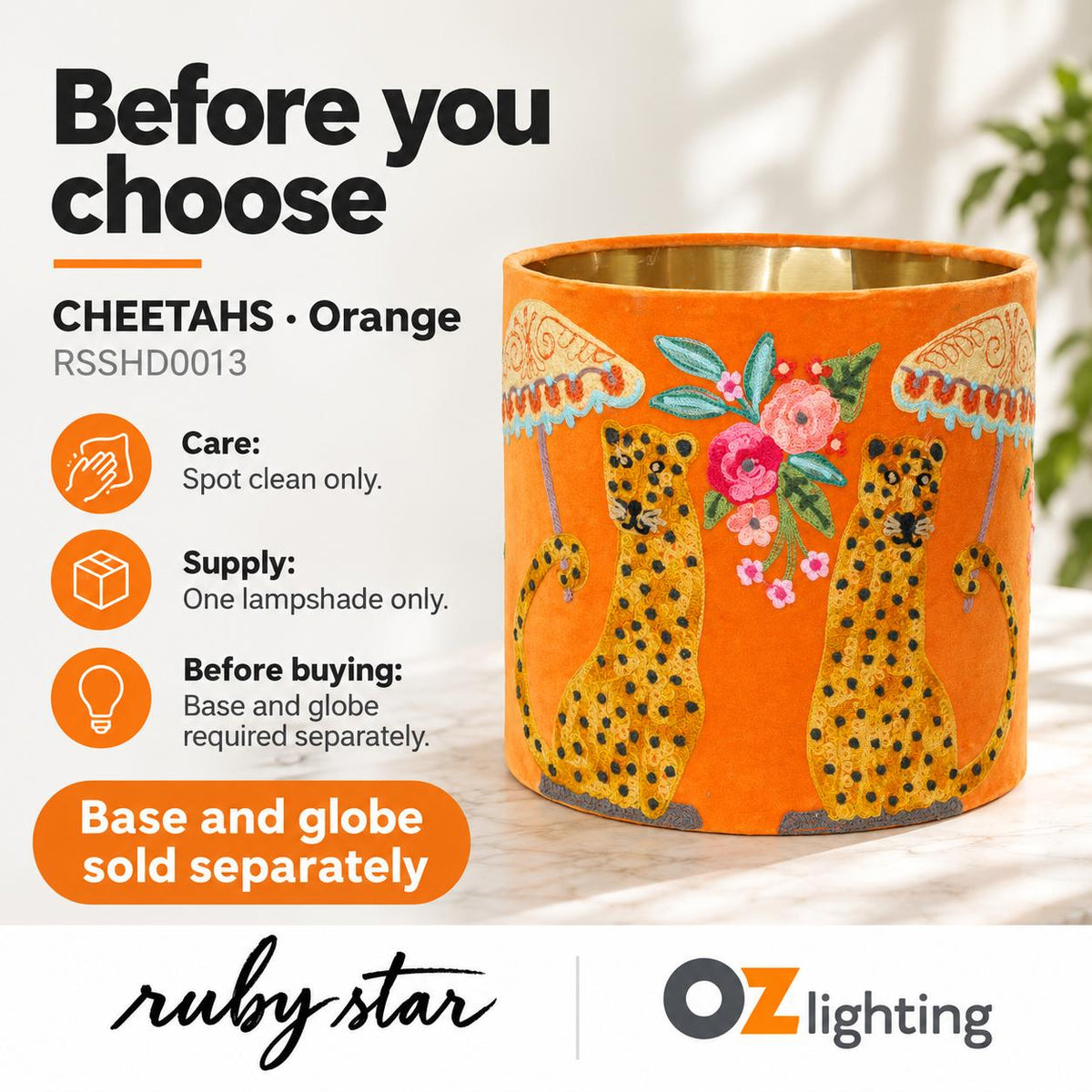 Ruby Star CHEETAHS Drum Shade - 30cm, Orange-RUBY STAR-Ozlighting.com.au
