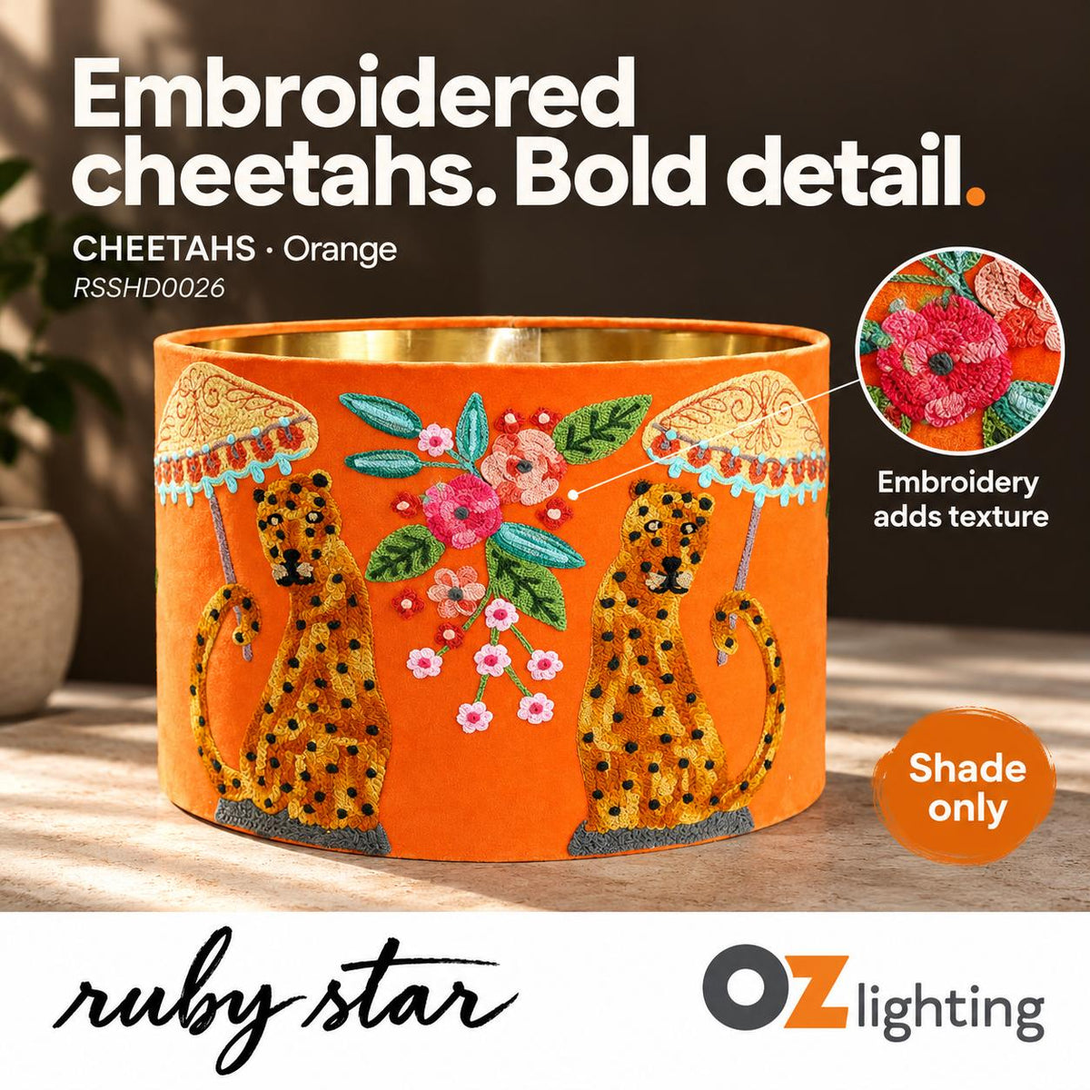 Ruby Star CHEETAHS Drum Shade - 40cm, Orange-RUBY STAR-Ozlighting.com.au