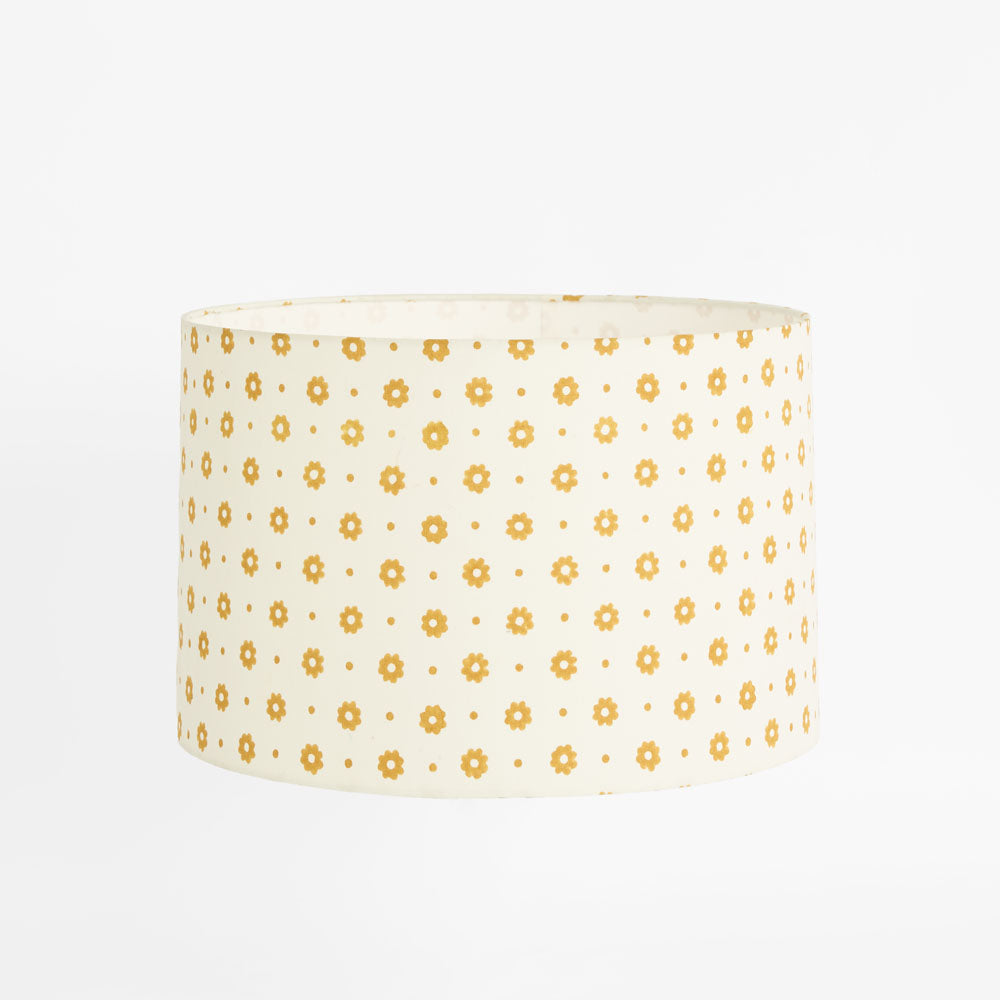 Ruby Star COTTAGE BLOOM Block Print Drum Shade Mustard-RUBY STAR-Ozlighting.com.au