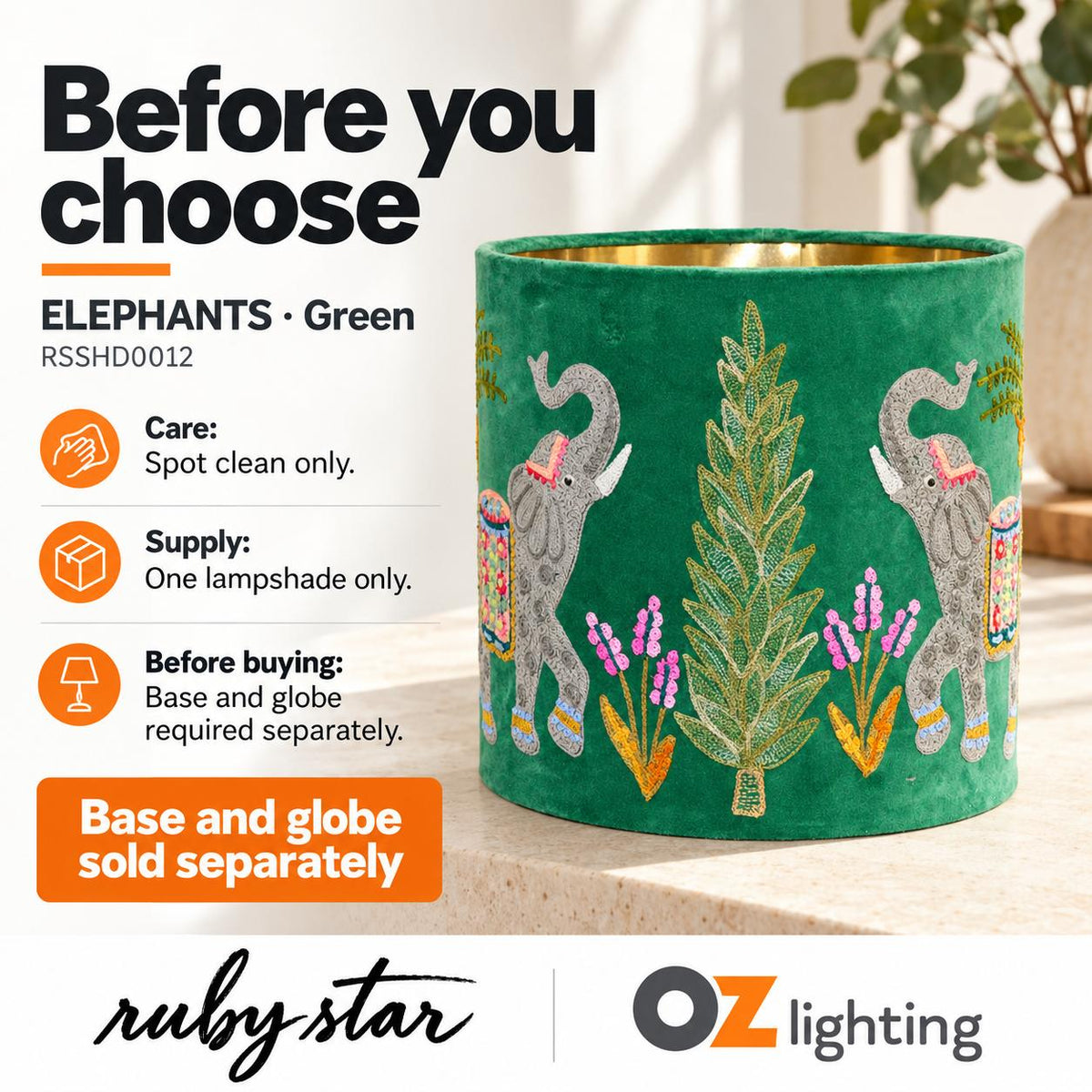 Ruby Star ELEPHANTS Drum Shade - 30cm, Green-RUBY STAR-Ozlighting.com.au
