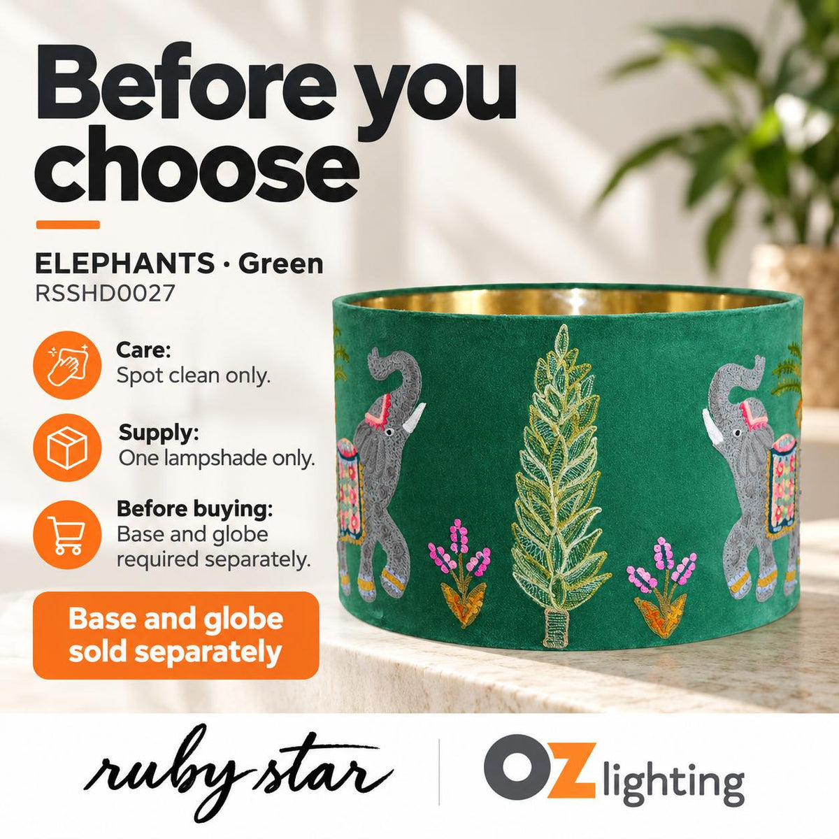 Ruby Star ELEPHANTS Drum Shade - 40cm, Green-RUBY STAR-Ozlighting.com.au