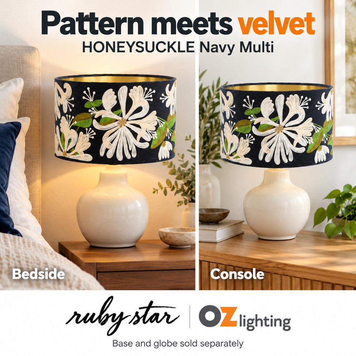 Ruby Star HONEYSUCKLE Drum Shade - Velvet, Navy Multi-RUBY STAR-Ozlighting.com.au