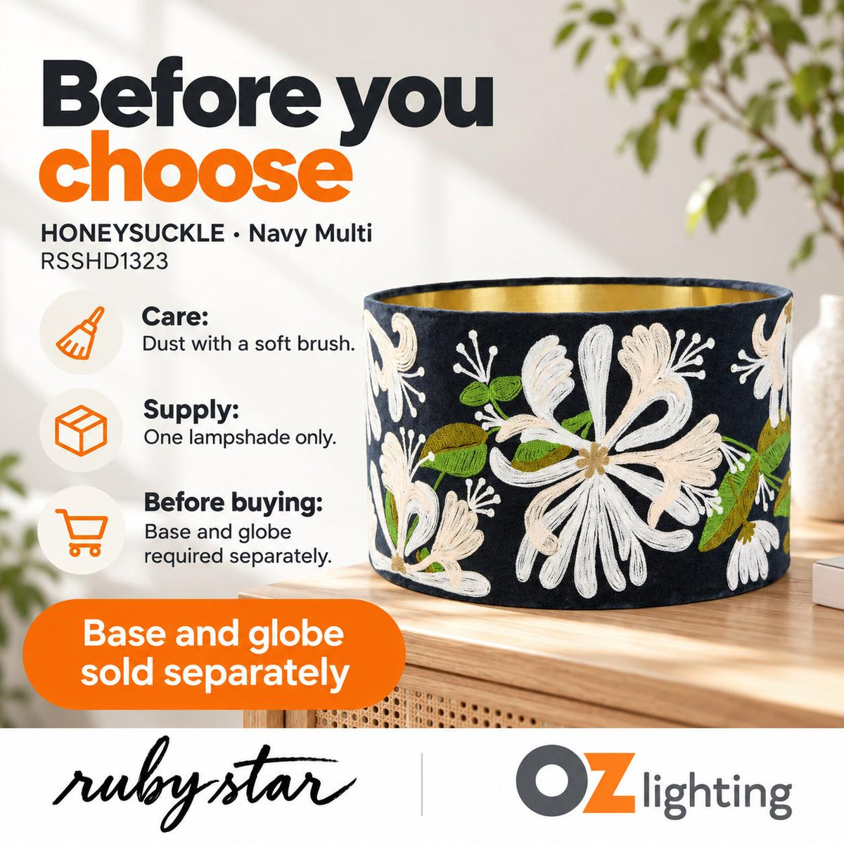 Ruby Star HONEYSUCKLE Drum Shade - Velvet, Navy Multi-RUBY STAR-Ozlighting.com.au