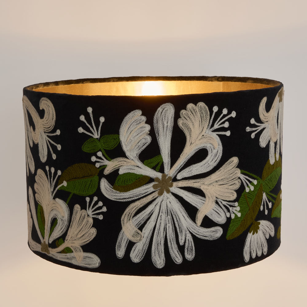 Ruby Star HONEYSUCKLE Velvet Drum Shade Navy Multi-RUBY STAR-Ozlighting.com.au