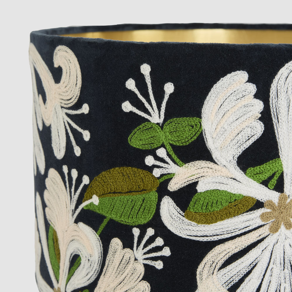 Ruby Star HONEYSUCKLE Velvet Drum Shade Navy Multi-RUBY STAR-Ozlighting.com.au