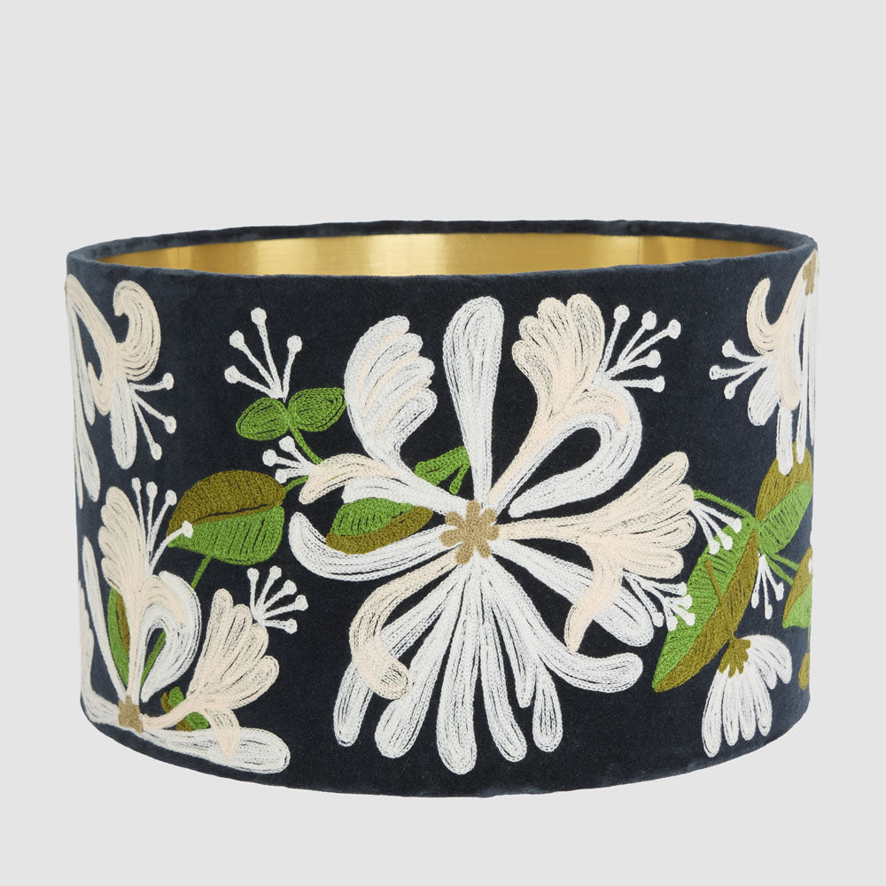 Ruby Star HONEYSUCKLE Velvet Drum Shade Navy Multi-RUBY STAR-Ozlighting.com.au