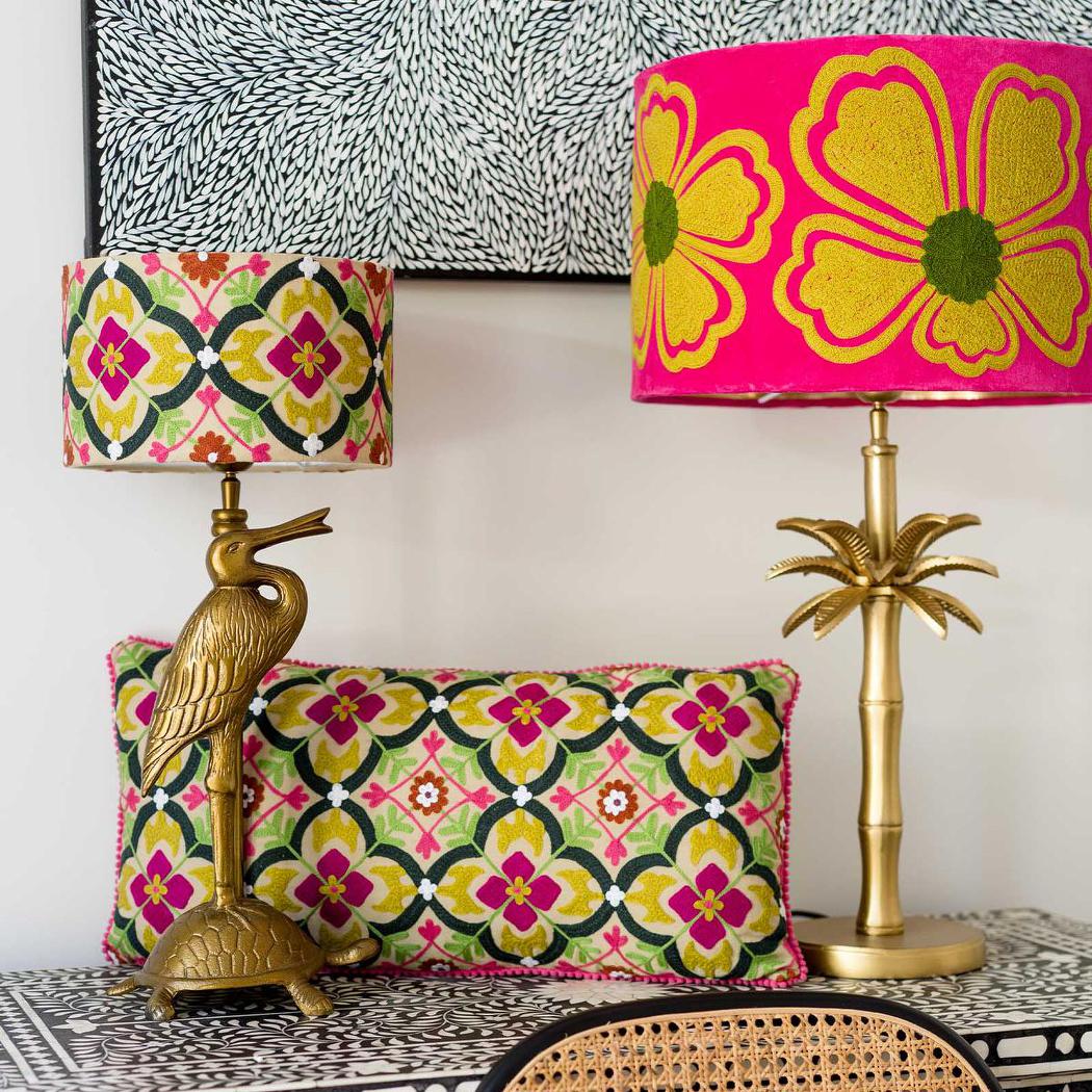 Ruby Star MOSAIC Cotton Drum Shade Pink / Mustard Multi-RUBY STAR-Ozlighting.com.au