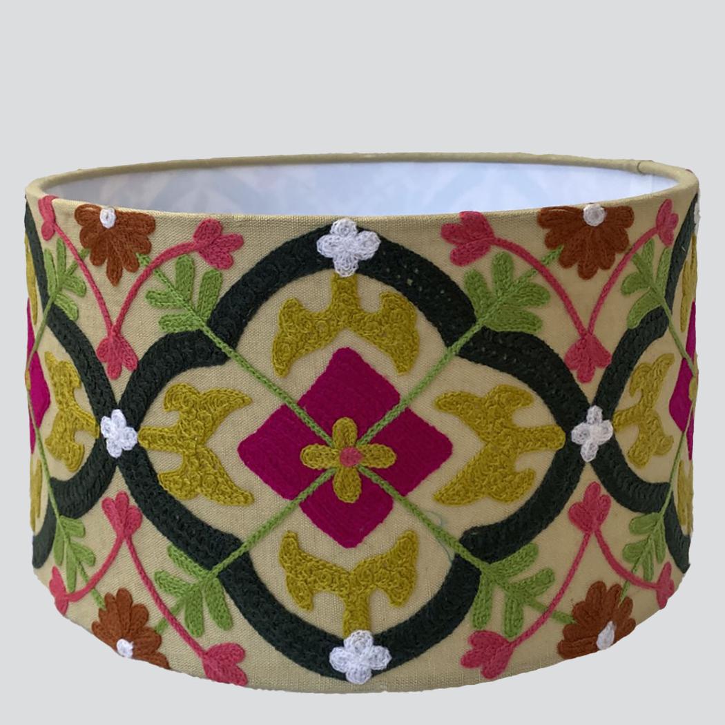 Ruby Star MOSAIC Cotton Drum Shade Pink / Mustard Multi-RUBY STAR-Ozlighting.com.au