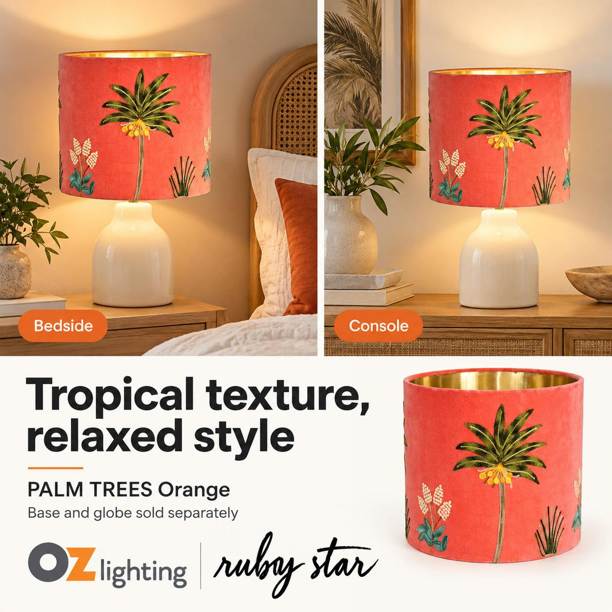 Ruby Star PALM TREES Drum Shade - 30cm, Orange-RUBY STAR-Ozlighting.com.au