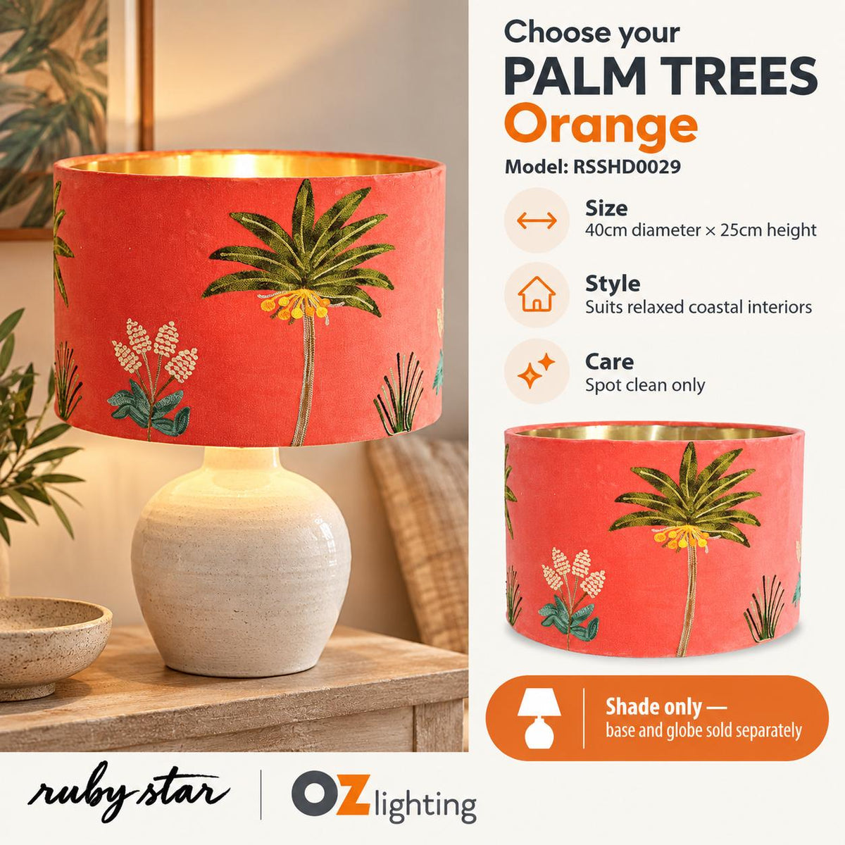 Ruby Star PALM TREES Drum Shade - 40cm, Orange-RUBY STAR-Ozlighting.com.au