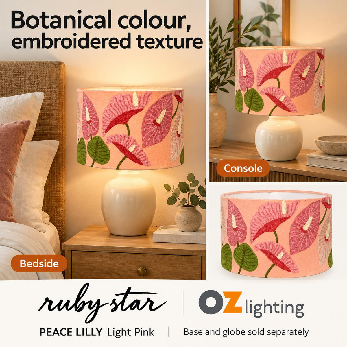 Ruby Star PEACE LILLY Drum Shade - 40cm, Light Pink-RUBY STAR-Ozlighting.com.au