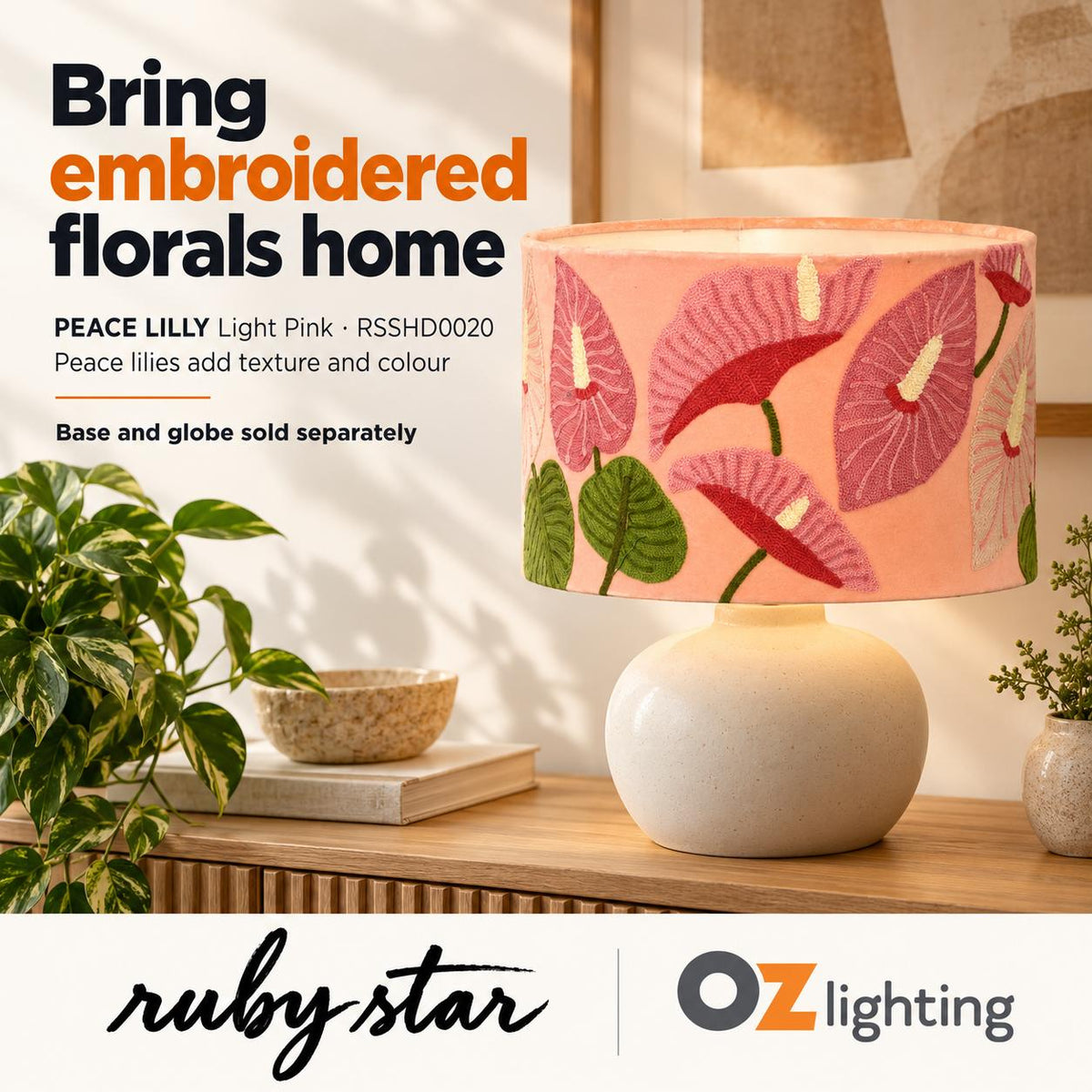 Ruby Star PEACE LILLY Drum Shade - 40cm, Light Pink-RUBY STAR-Ozlighting.com.au