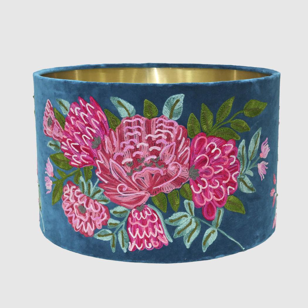 Ruby Star PEONY Drum Shade 40x25cm Teal-RUBY STAR-Ozlighting.com.au