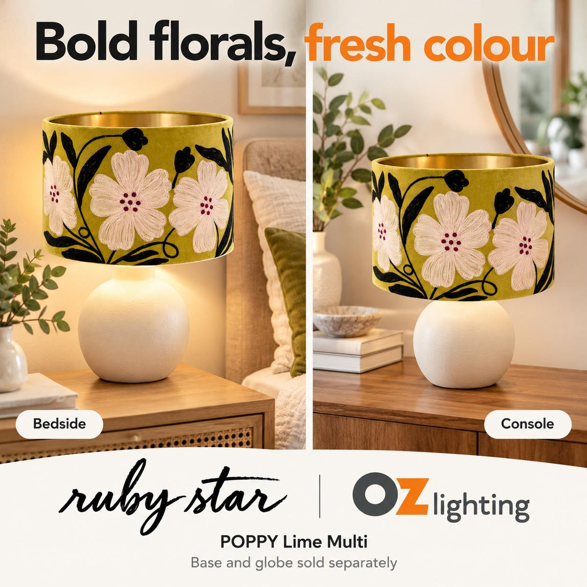 Ruby Star POPPY Drum Shade - Velvet, Lime Multi-RUBY STAR-Ozlighting.com.au