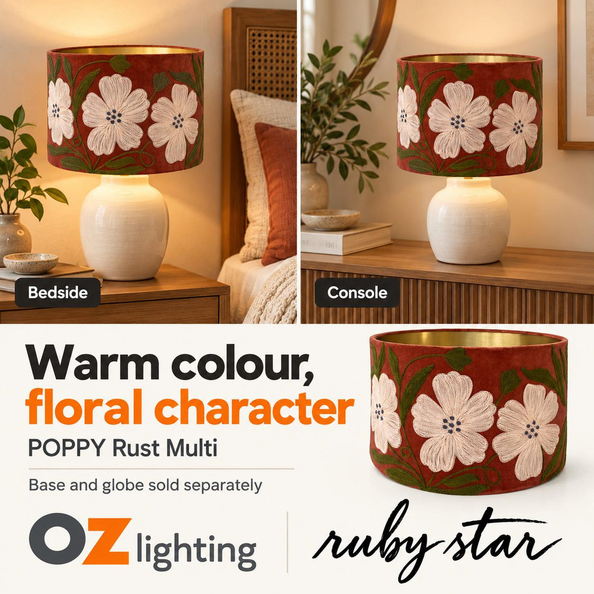 Ruby Star POPPY Drum Shade - Velvet, Rust Multi-RUBY STAR-Ozlighting.com.au