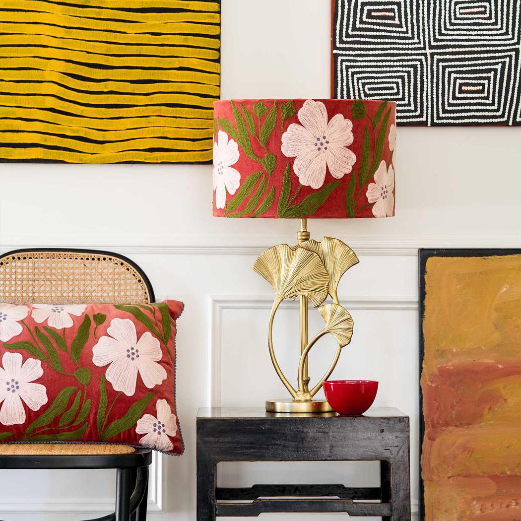 Ruby Star POPPY Velvet Drum Shade Rust Multi-RUBY STAR-Ozlighting.com.au