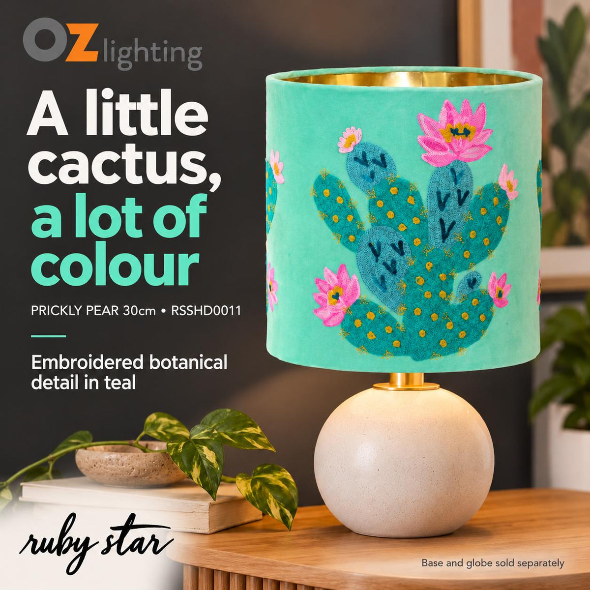 Ruby Star PRICKLY PEAR CACTUS Drum Shade - 30cm, Teal-RUBY STAR-Ozlighting.com.au