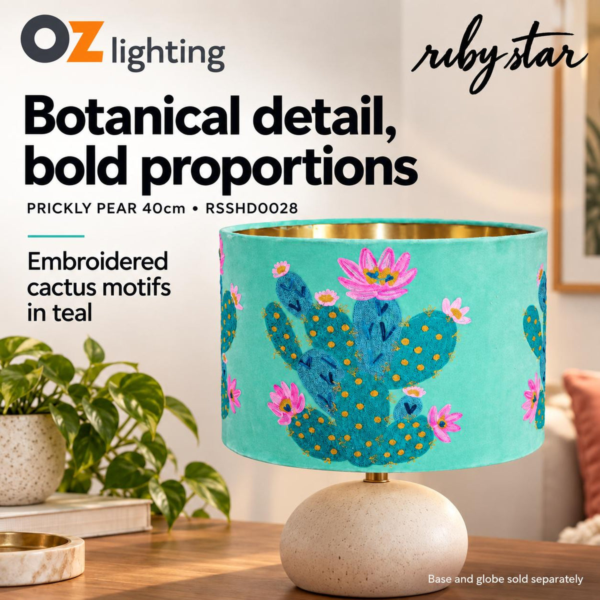 Ruby Star PRICKLY PEAR CACTUS Drum Shade - 40cm, Teal-RUBY STAR-Ozlighting.com.au