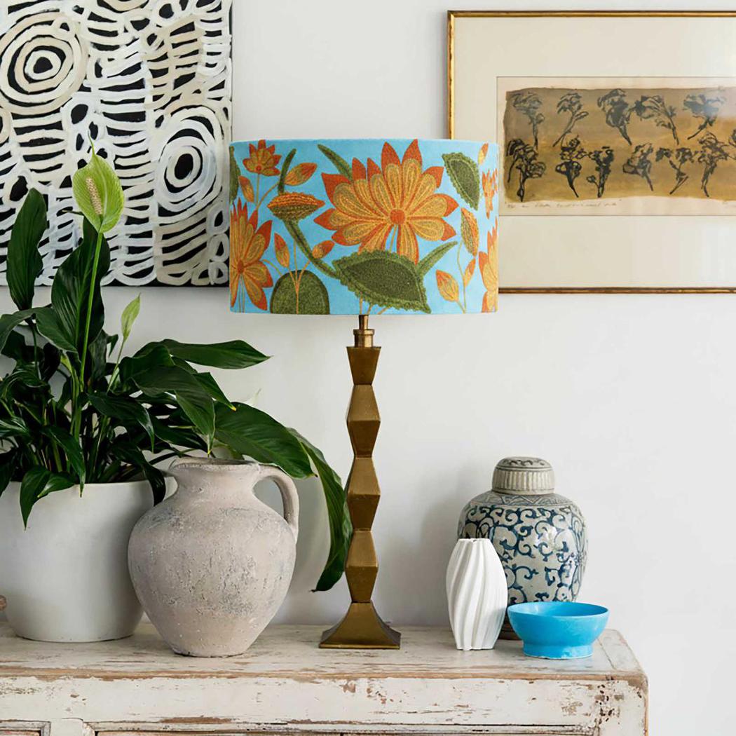 Ruby Star SUNFLOWER Drum Shade 40x25cm Aqua-RUBY STAR-Ozlighting.com.au