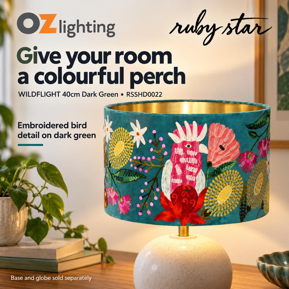 Ruby Star WILDFLIGHT Drum Shade - 40cm, Dark Green-RUBY STAR-Ozlighting.com.au