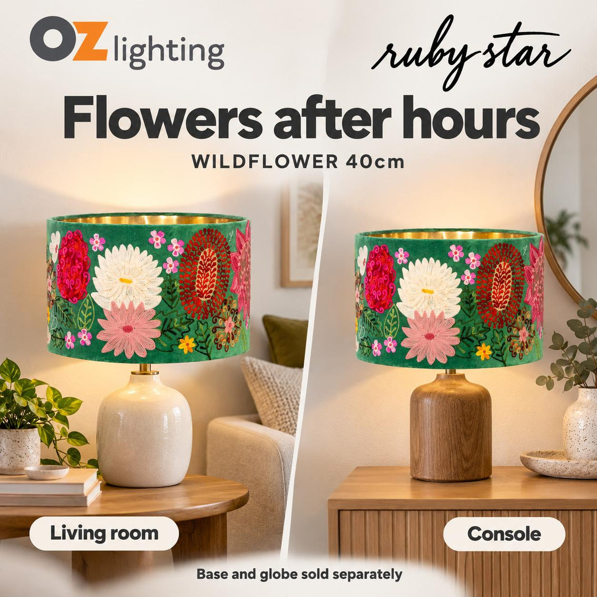 Ruby Star WILDFLOWER Drum Shade - 40cm, Green-RUBY STAR-Ozlighting.com.au