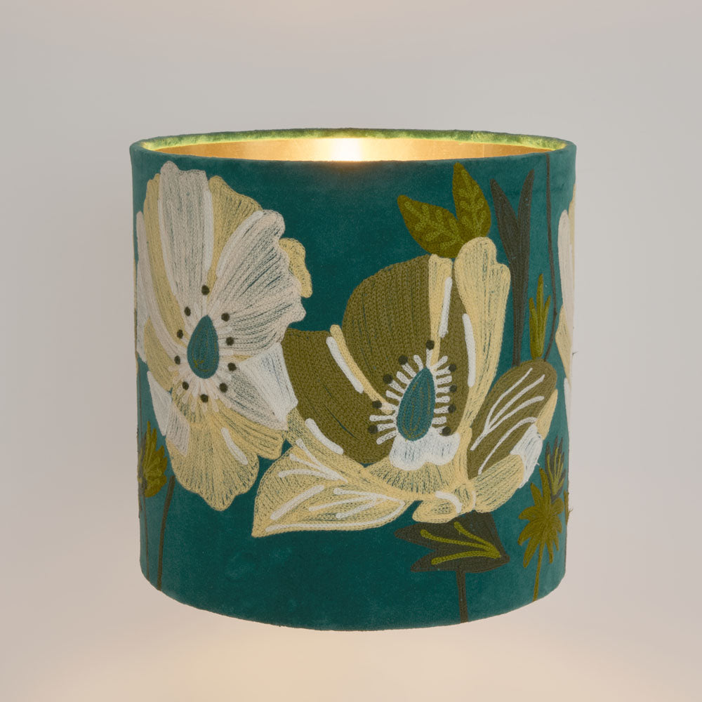 Ruby Star WILDFLOWER Velvet Drum Shade Teal Multi-RUBY STAR-Ozlighting.com.au