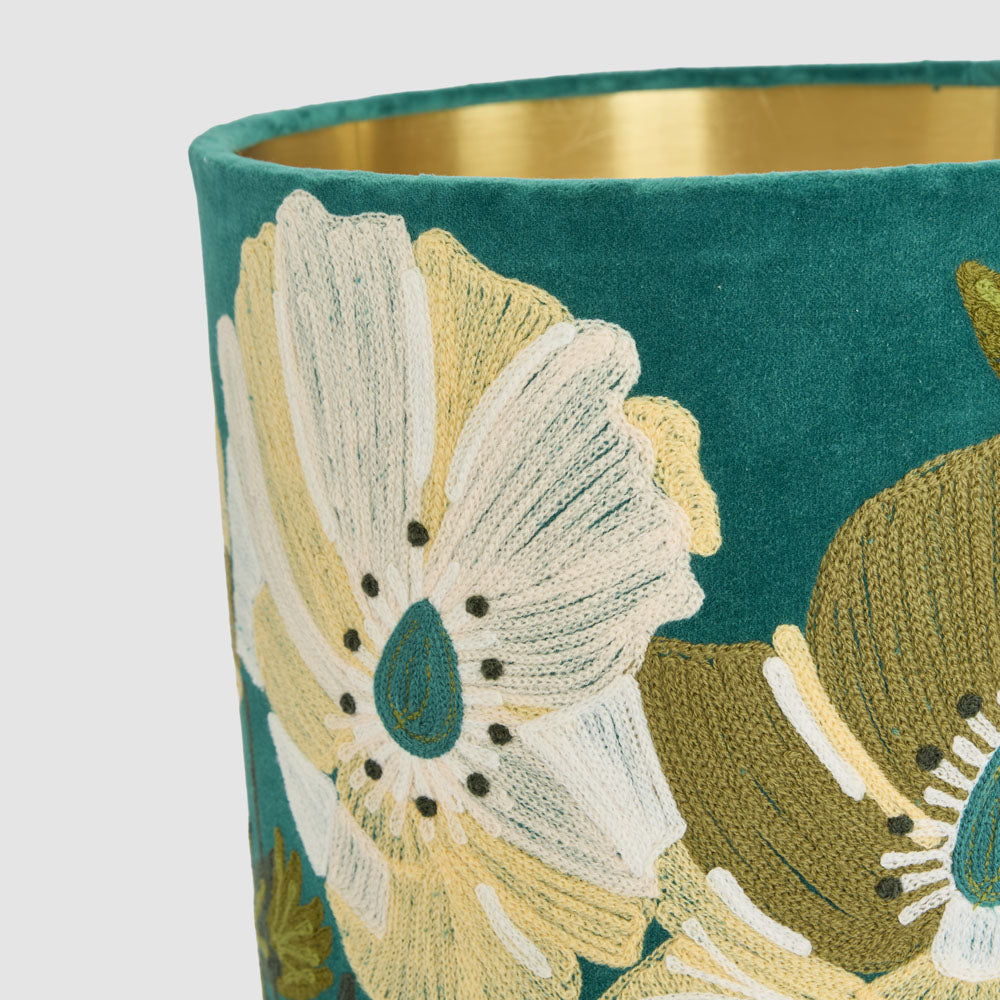 Ruby Star WILDFLOWER Velvet Drum Shade Teal Multi-RUBY STAR-Ozlighting.com.au