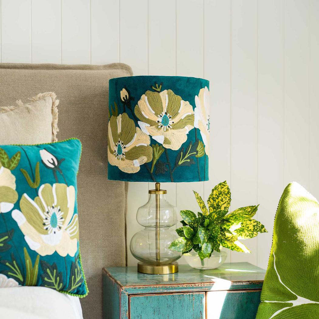 Ruby Star WILDFLOWER Velvet Drum Shade Teal Multi-RUBY STAR-Ozlighting.com.au