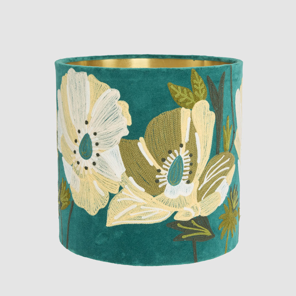 Ruby Star WILDFLOWER Velvet Drum Shade Teal Multi-RUBY STAR-Ozlighting.com.au