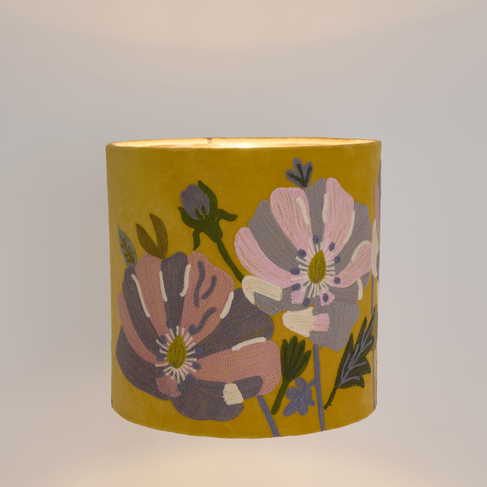 Ruby Star WILDFLOWER Velvet Drum Shade Yellow Multi-RUBY STAR-Ozlighting.com.au