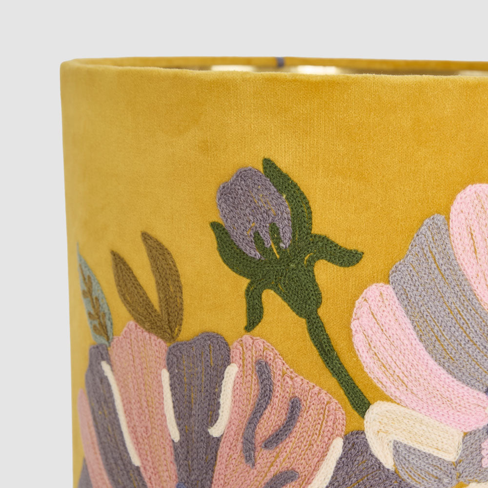 Ruby Star WILDFLOWER Velvet Drum Shade Yellow Multi-RUBY STAR-Ozlighting.com.au
