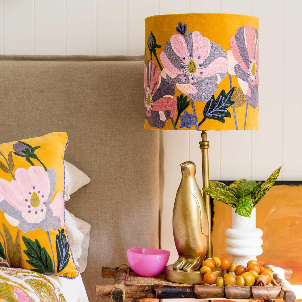 Ruby Star WILDFLOWER Velvet Drum Shade Yellow Multi-RUBY STAR-Ozlighting.com.au