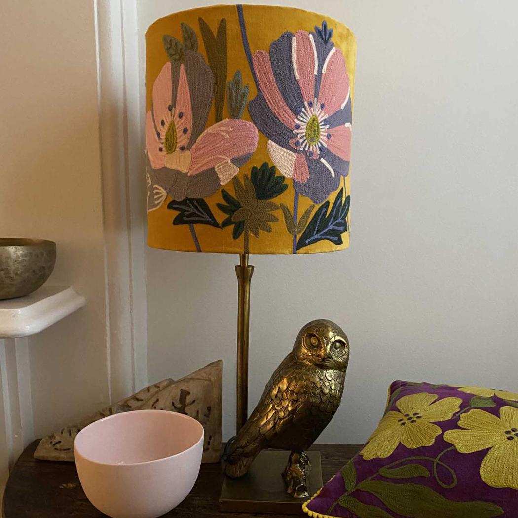 Ruby Star WILDFLOWER Velvet Drum Shade Yellow Multi-RUBY STAR-Ozlighting.com.au