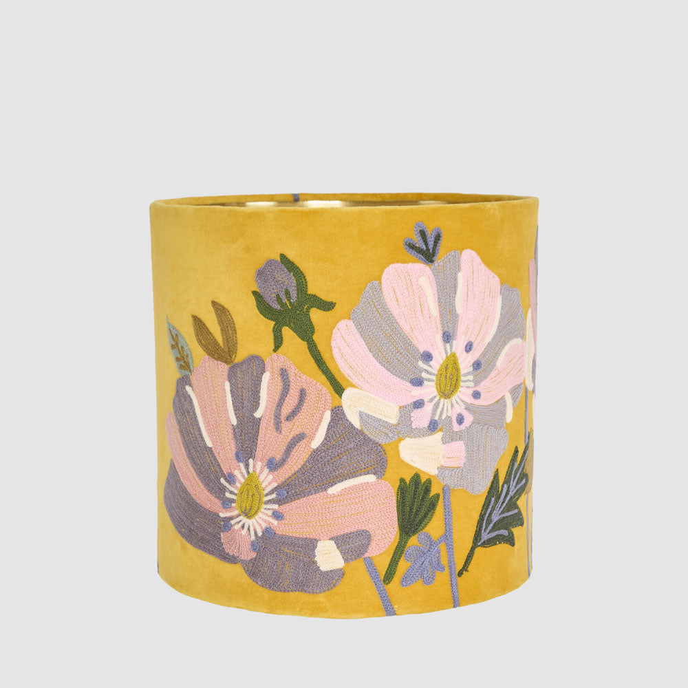 Ruby Star WILDFLOWER Velvet Drum Shade Yellow Multi-RUBY STAR-Ozlighting.com.au
