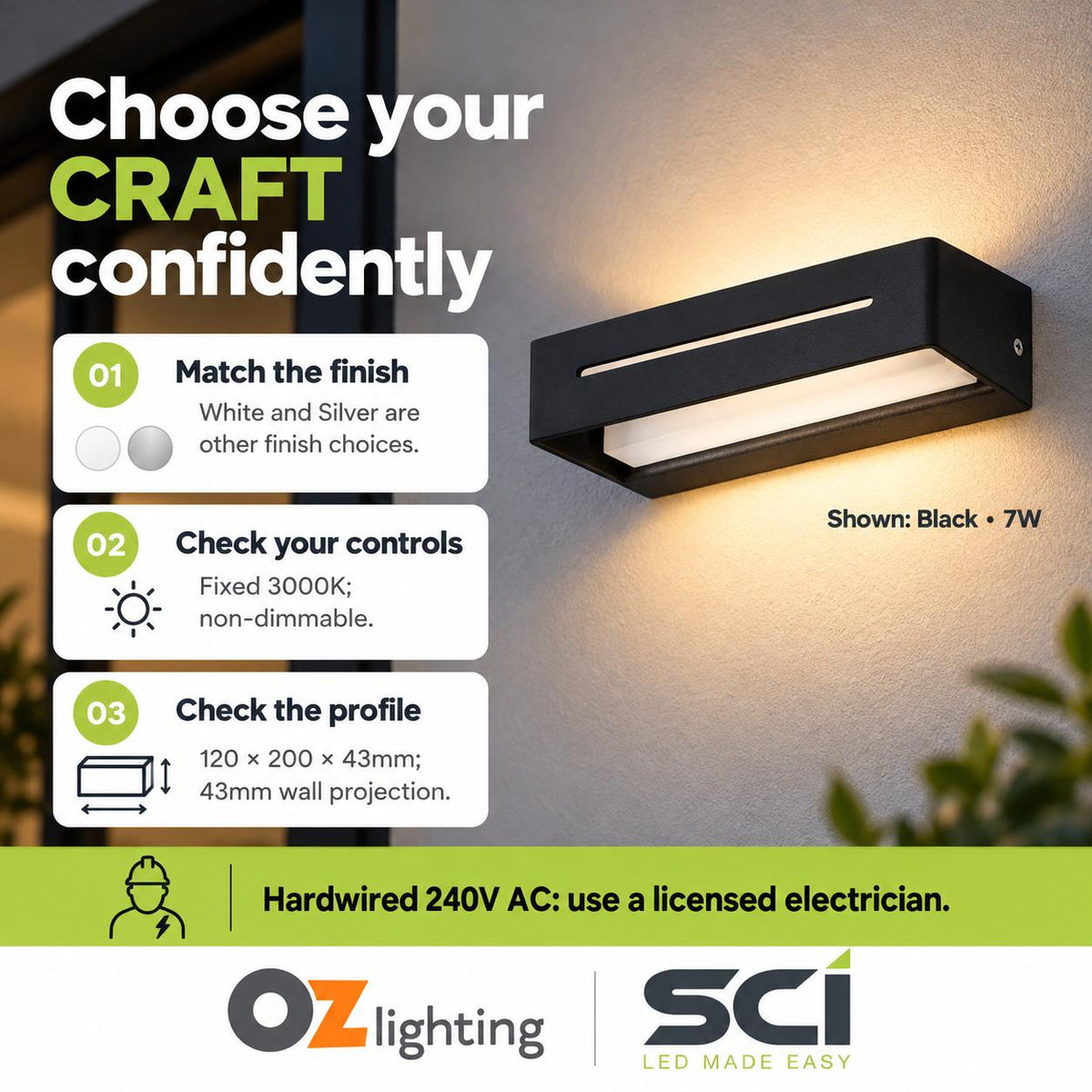 SCI CRAFT LED Up/Down Wall Light - 7W, 3000K, IP54-SCI-Ozlighting.com.au