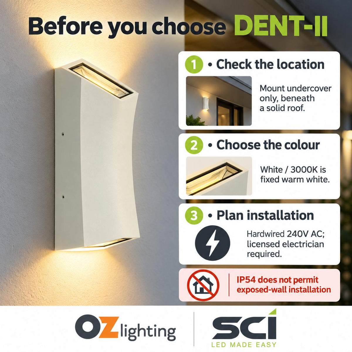 SCI DENT-II LED Up/Down Wall Light - 2 x 6W, IP54-SCI-Ozlighting.com.au