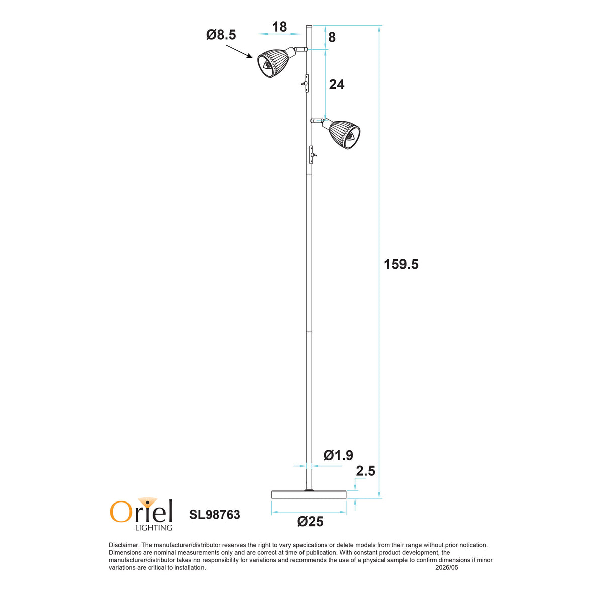 Stylux ALMA Floor Lamp - Twin Smoked Glass, Black-Oriel Lighting-Ozlighting.com.au